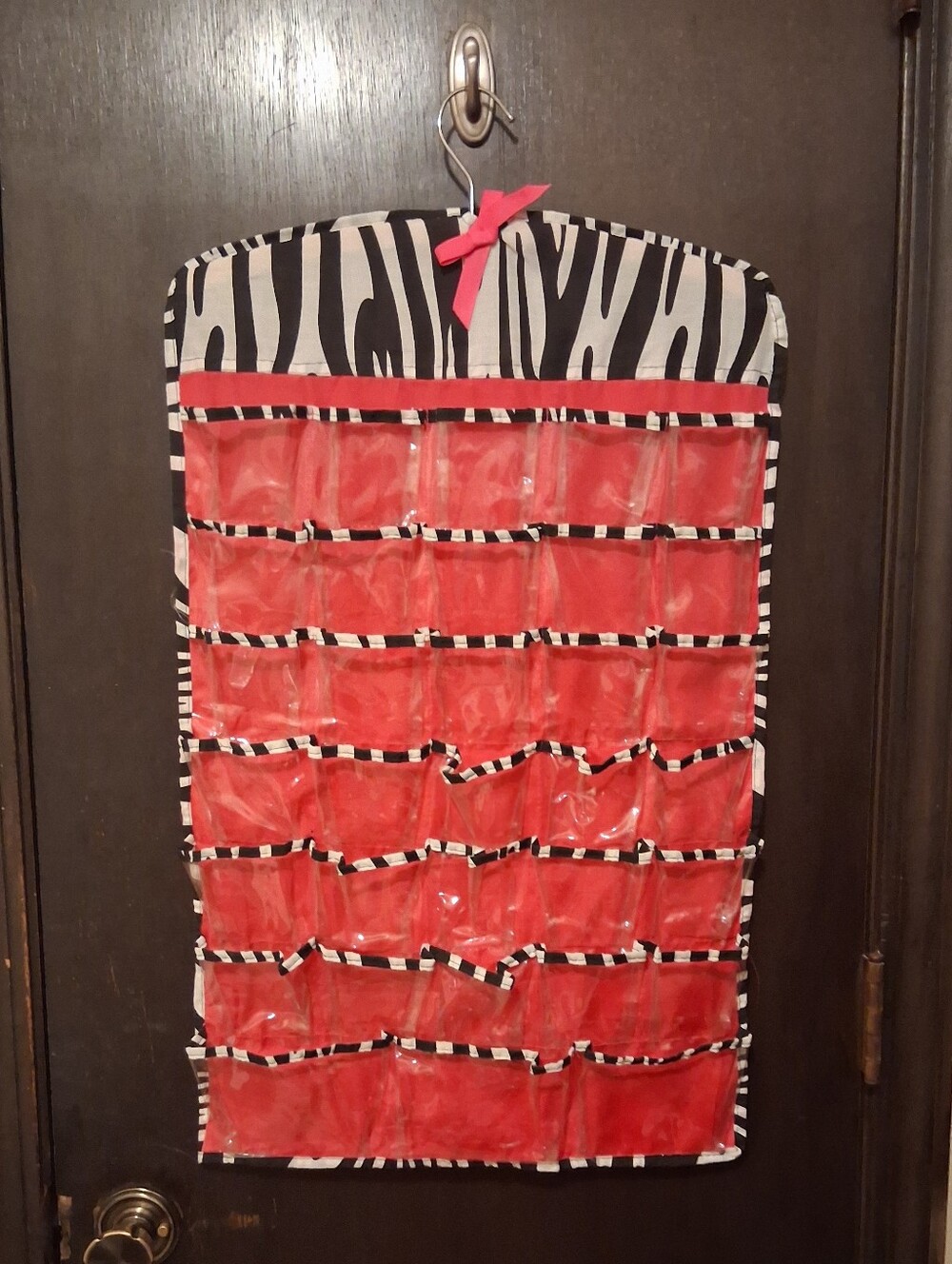 Closet/ Wall Organizer, 16x26  Pink, White And Black, Zebra Print. Double sided.
